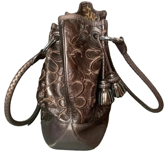 Brighton Retired Valencia Floral Embroidered
Metallic Brown Leather Bag - Picture 2 of 12